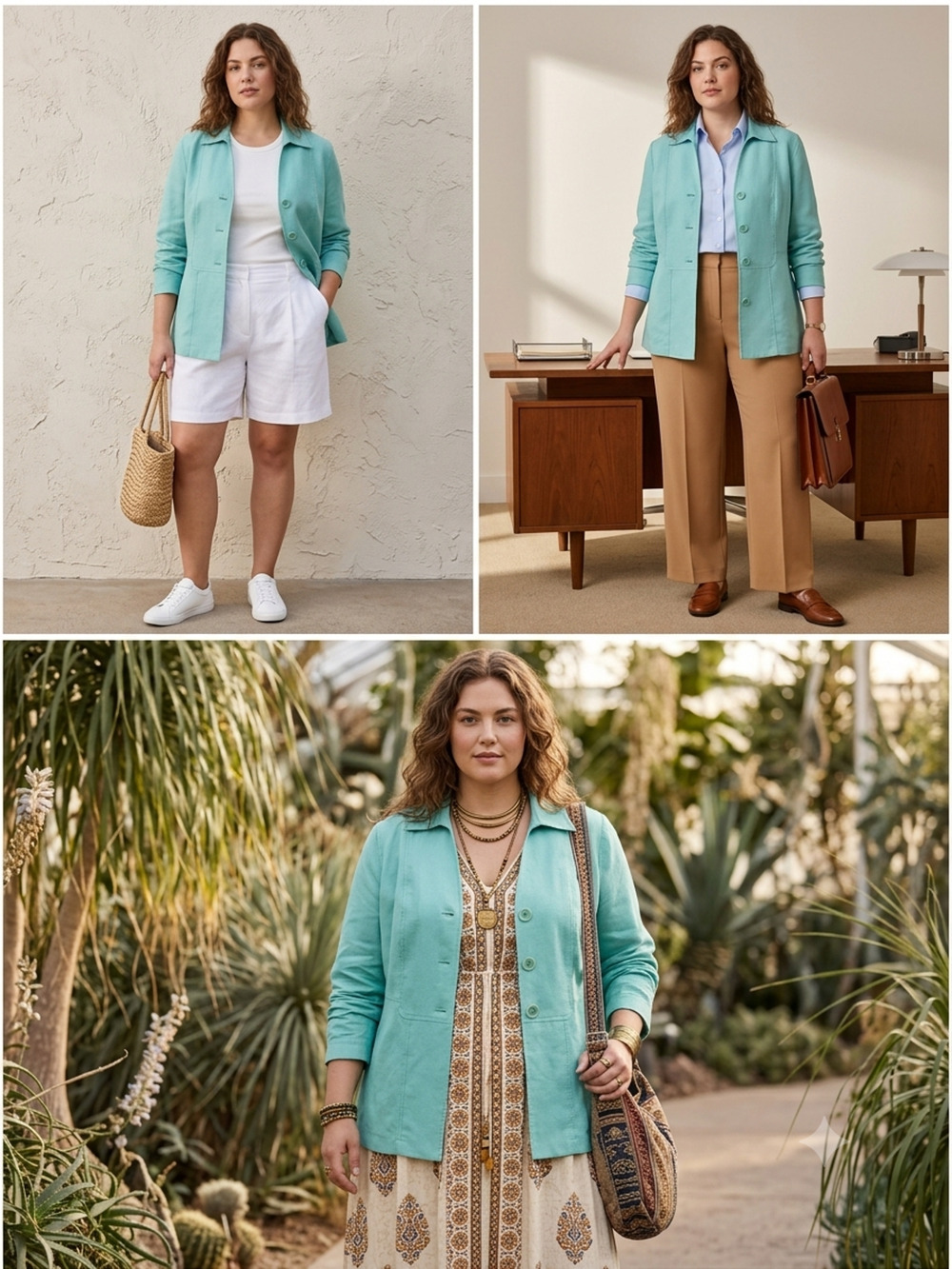 Contoured Front Panel tailored Mint Green Linen blend Jacket blazer Y2K Sz-XL